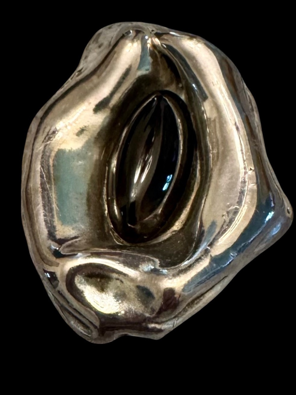 Vtg Orig Israel Sterling Silver Obsidian Stone Pin Brooch Pendant Signed E Mod